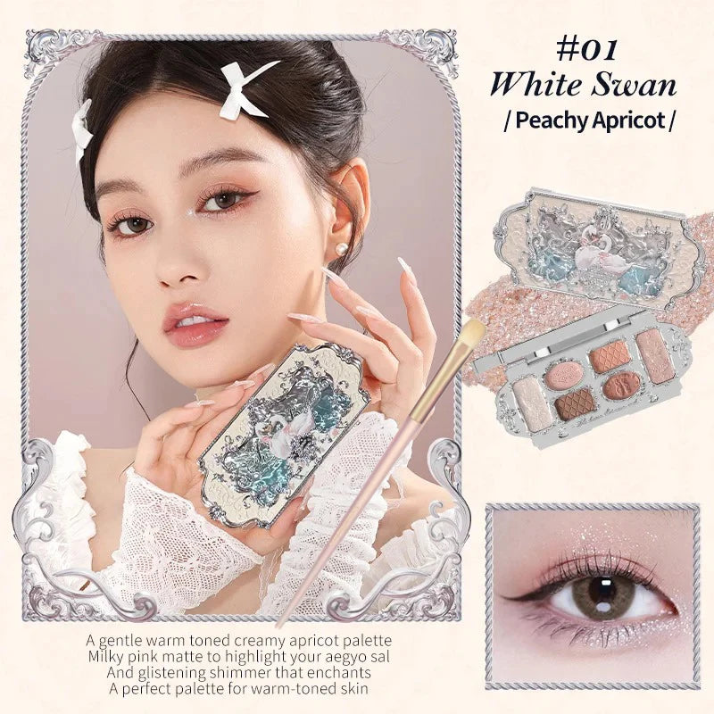 Flower Knows Swan Ballet Eyeshadow Palette – 6 Colors Matte & Shimmer