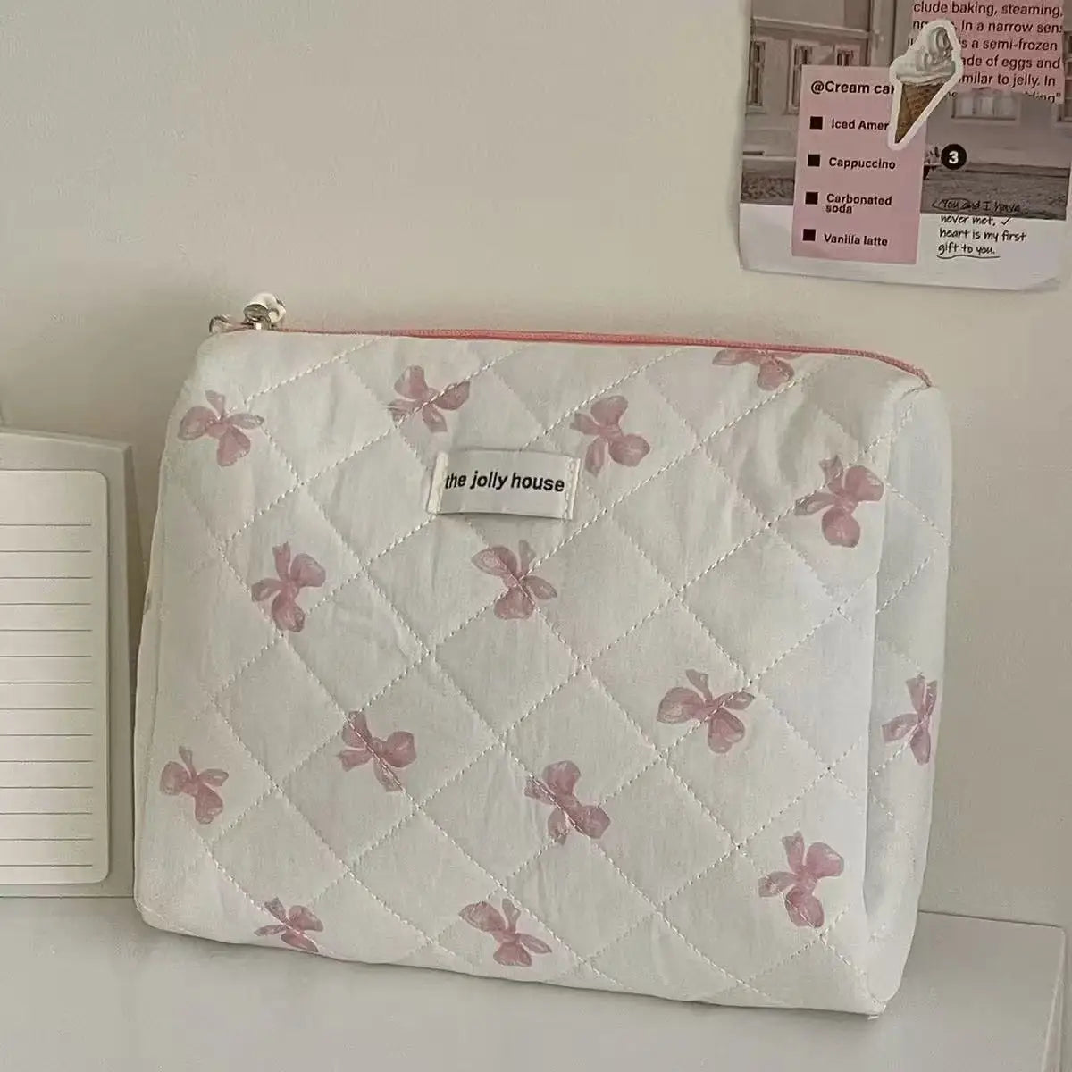 Large Bow-Print Travel Makeup Organizer Bag