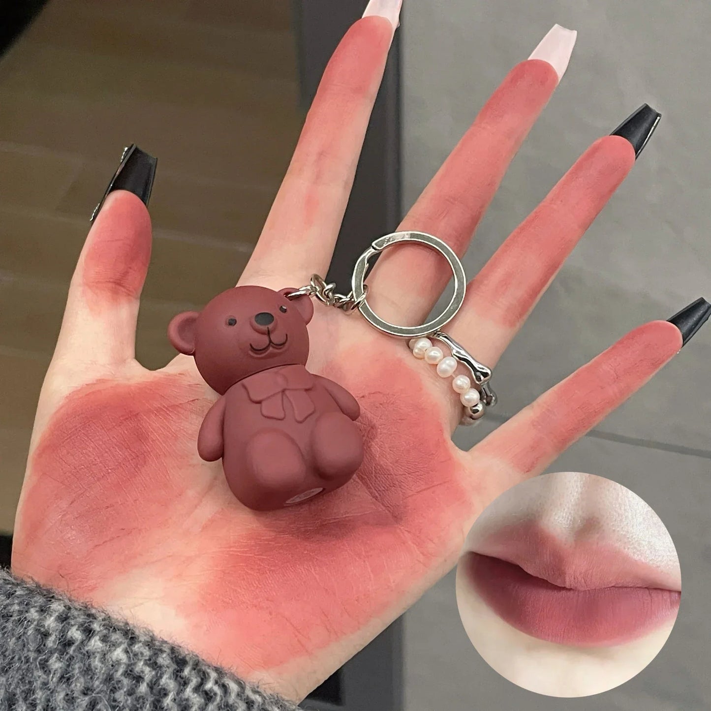 Cute Bear Lip Mud Keychain – Matte Velvet Lip Tint