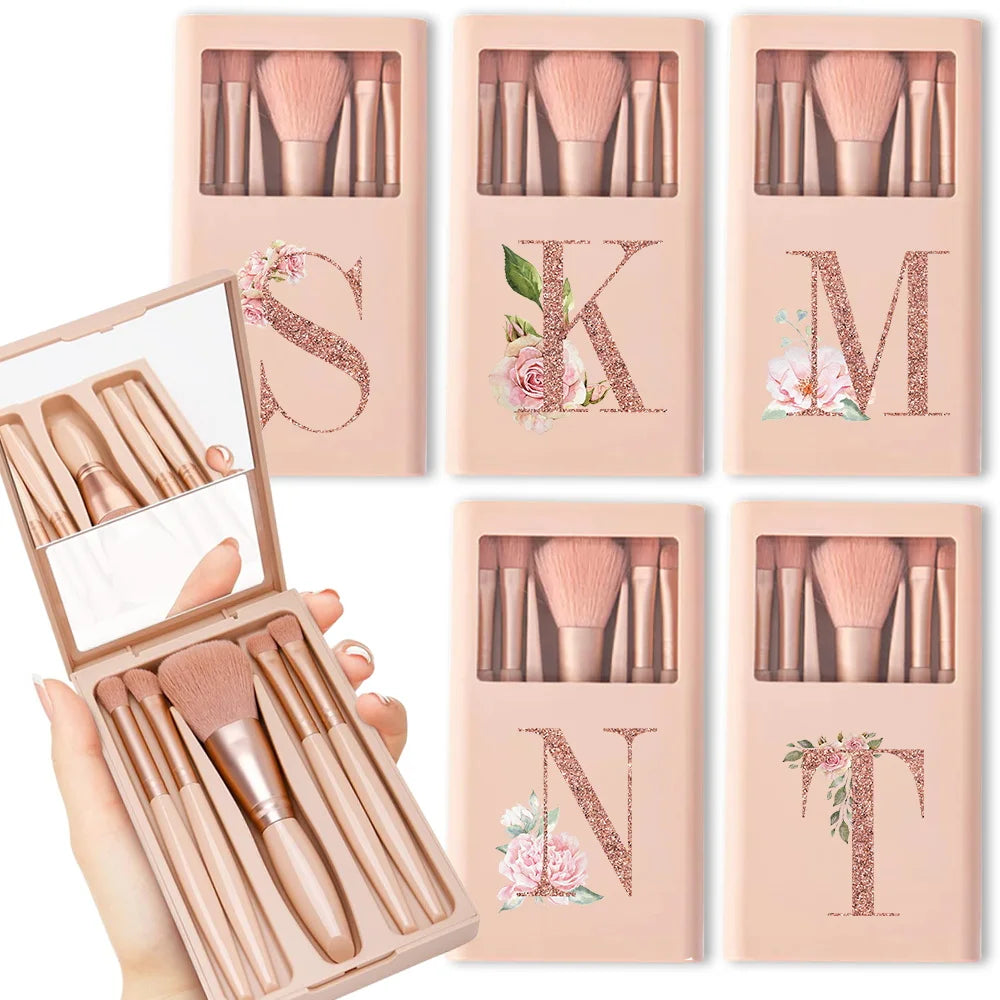 5pcs Makeup Brush Set – Foldable Case with Mirror