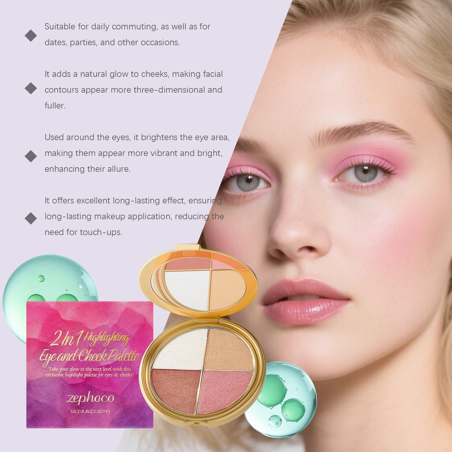 Zephoco Radiance: 4-Color Highlighting Face & Eye Palette