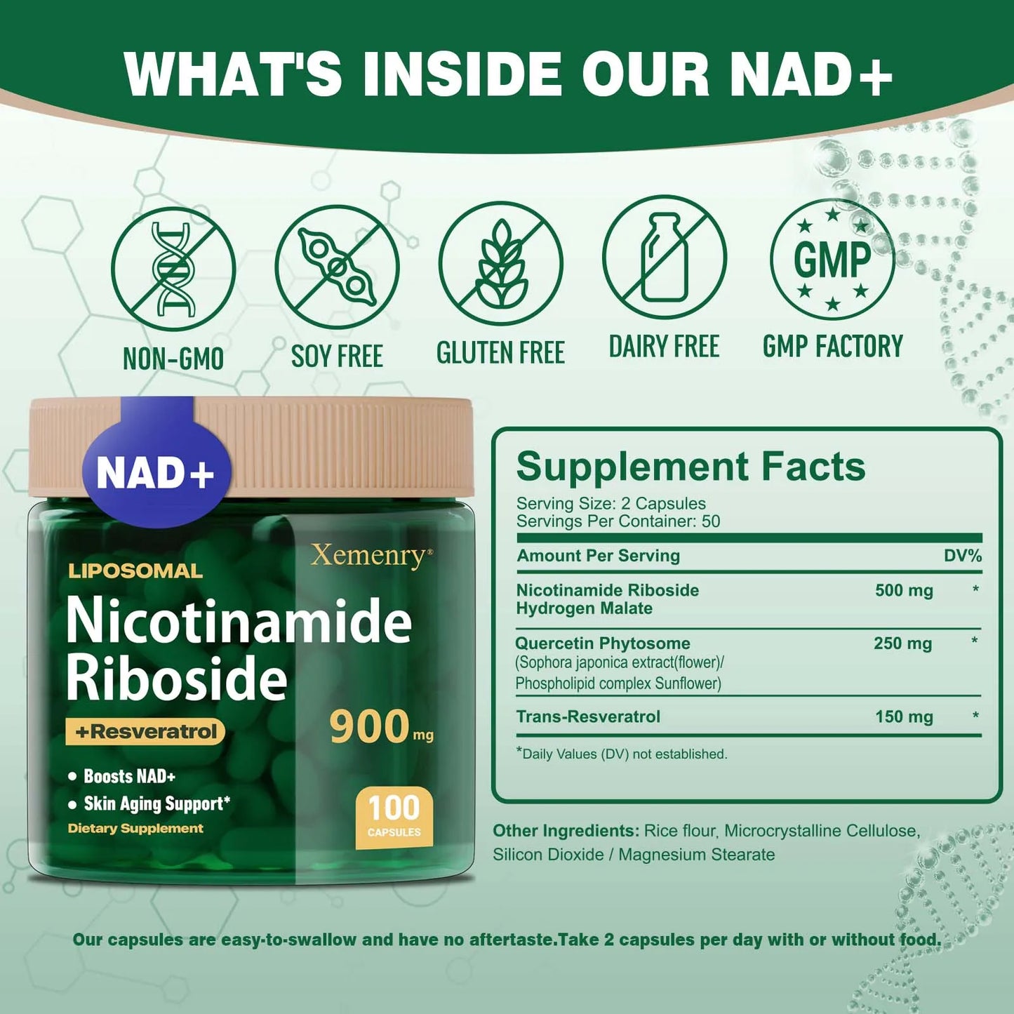NAD+ Supplement – Nicotinamide Riboside with Resveratrol & Quercetin 900mg