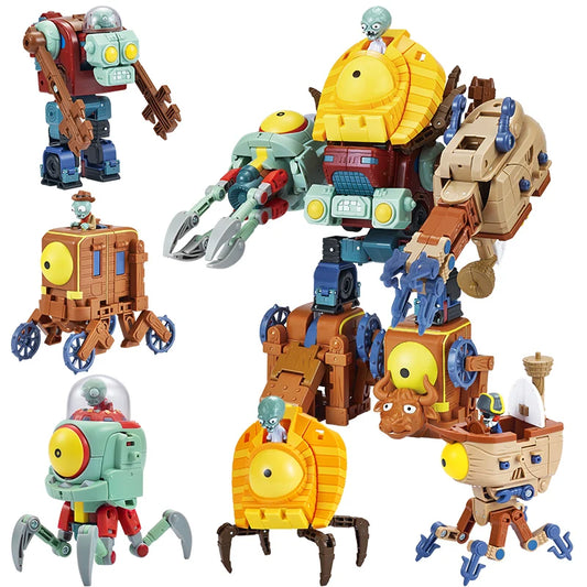 5 in 1 Plants vs Zombies Assembly Deformation BOSS Giant Zombie Robot Action Figure Model Toys Mech PVZ Transforming Gifts