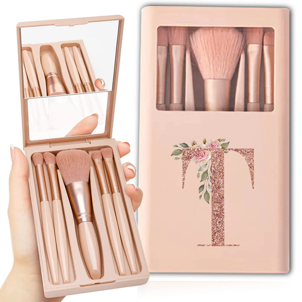 5pcs Makeup Brush Set – Foldable Case with Mirror