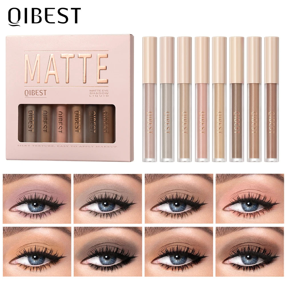 QIBEST Matte Liquid Shadow Collection – 8-Stick Set, Dual-Use for Eyes & Cheeks