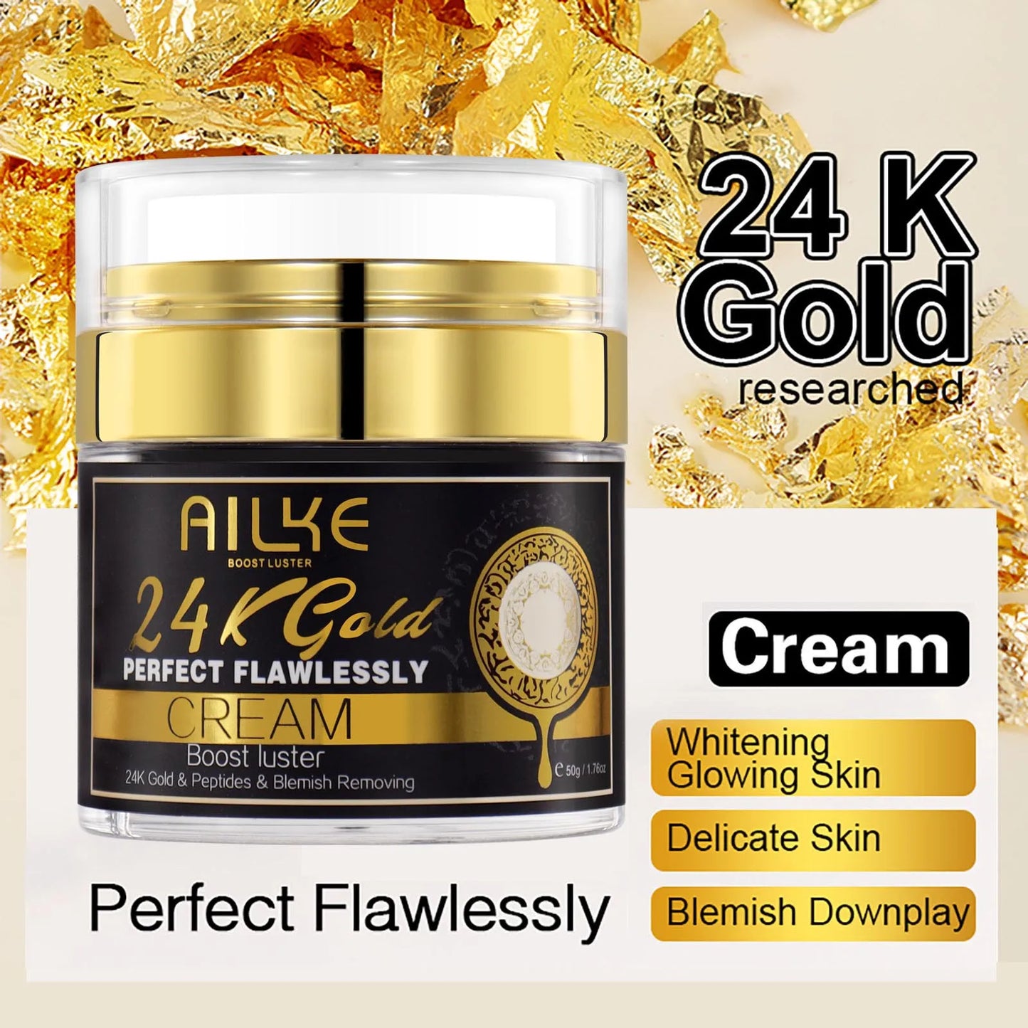 AILKE 24K Gold Skin Care Range – Dark Spot Reducer, Moisturizer & Anti-Wrinkle for Men & Women
