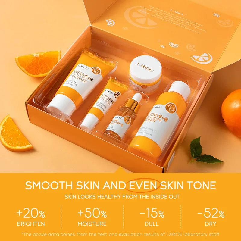 Vitamin C Skincare Set – 5pcs Brightening Serum, Cream, Eye Cream & Toner Kit