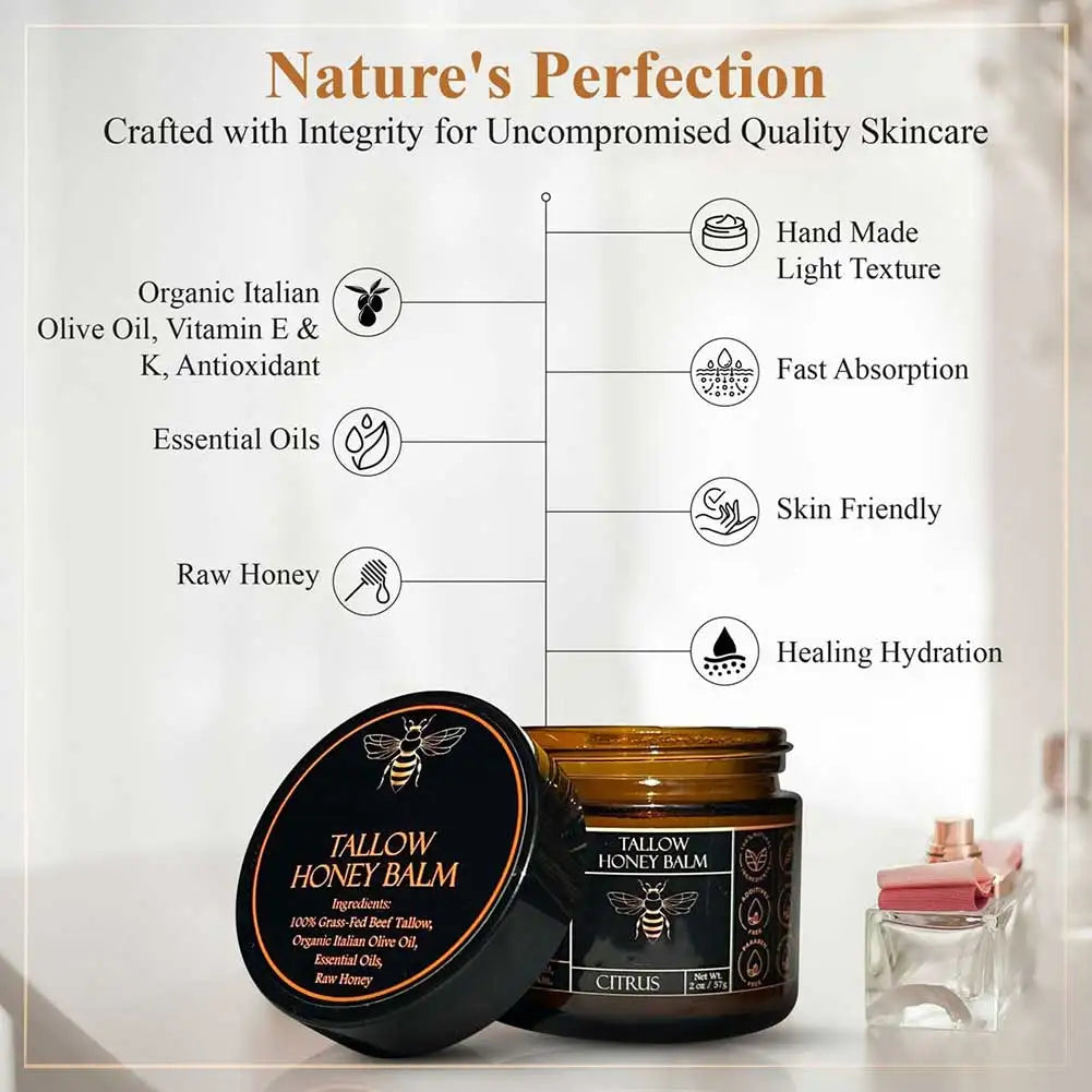 Organic Beef Tallow Balm with Raw Honey – All-Natural Handmade Moisturizer for Soft Skin