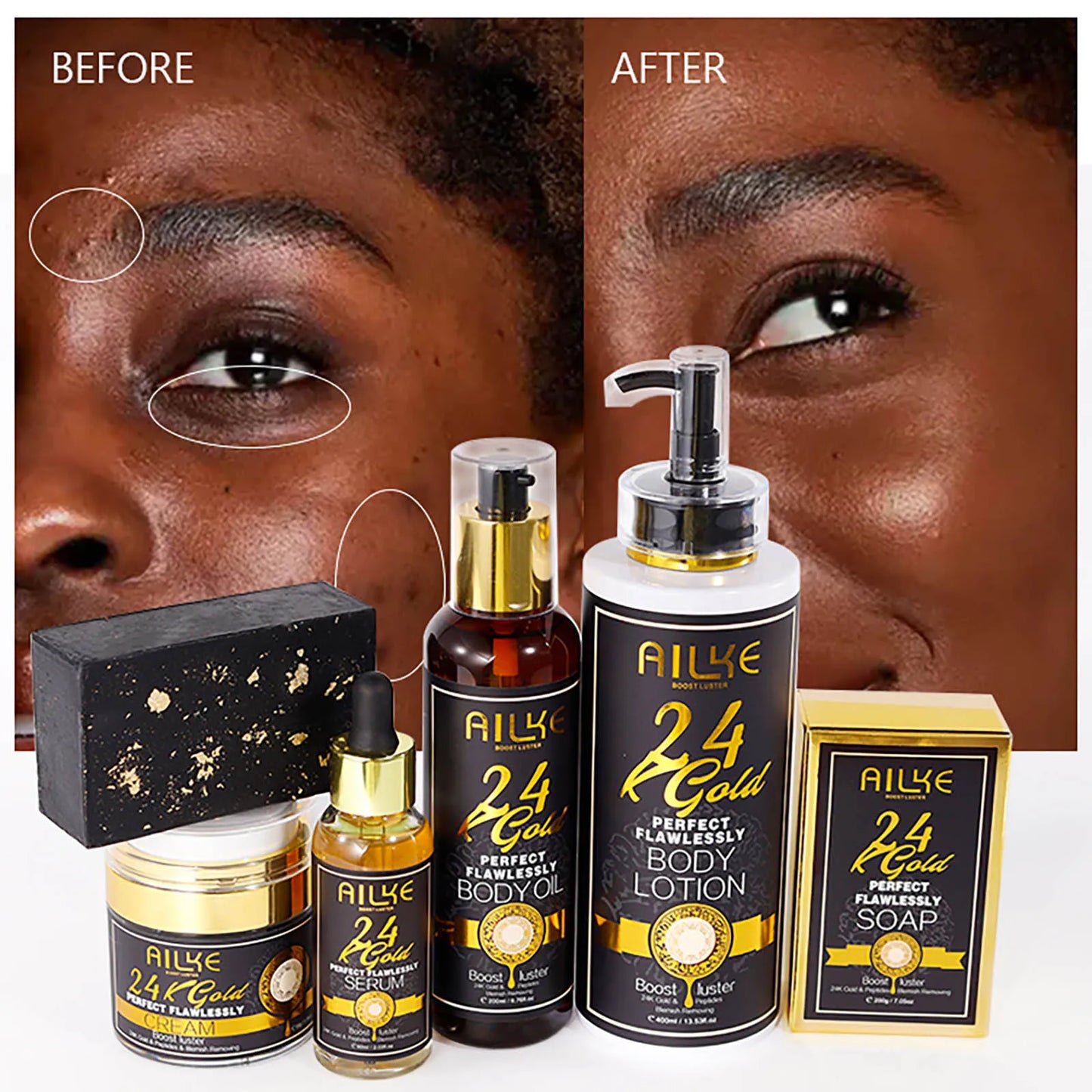 AILKE 24K Gold Skin Care Range – Dark Spot Reducer, Moisturizer & Anti-Wrinkle for Men & Women