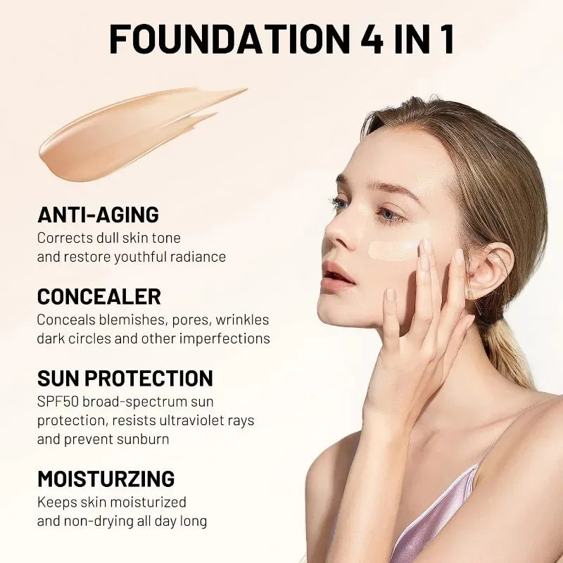 4-in-1 Liquid Foundation – SPF 50+ Full Coverage Waterproof