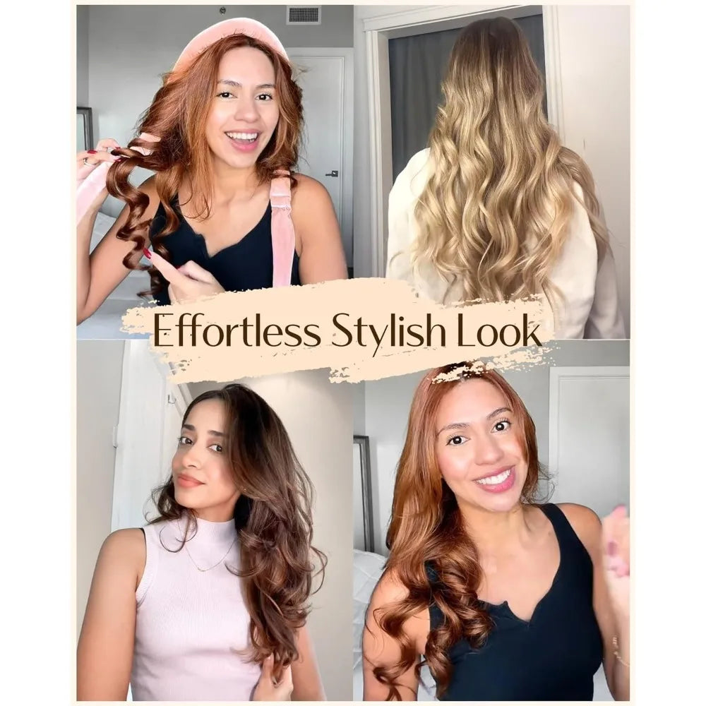 Heatless Hair Curler Set – No Heat Sleeping Curlers with Scrunchies & Clip