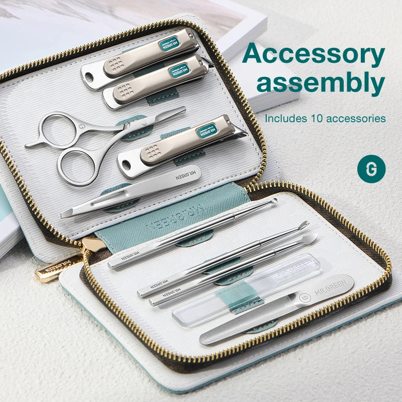 MR.GREEN Professional Manicure Set – Nail Clippers & Grooming Kit in Leather Case