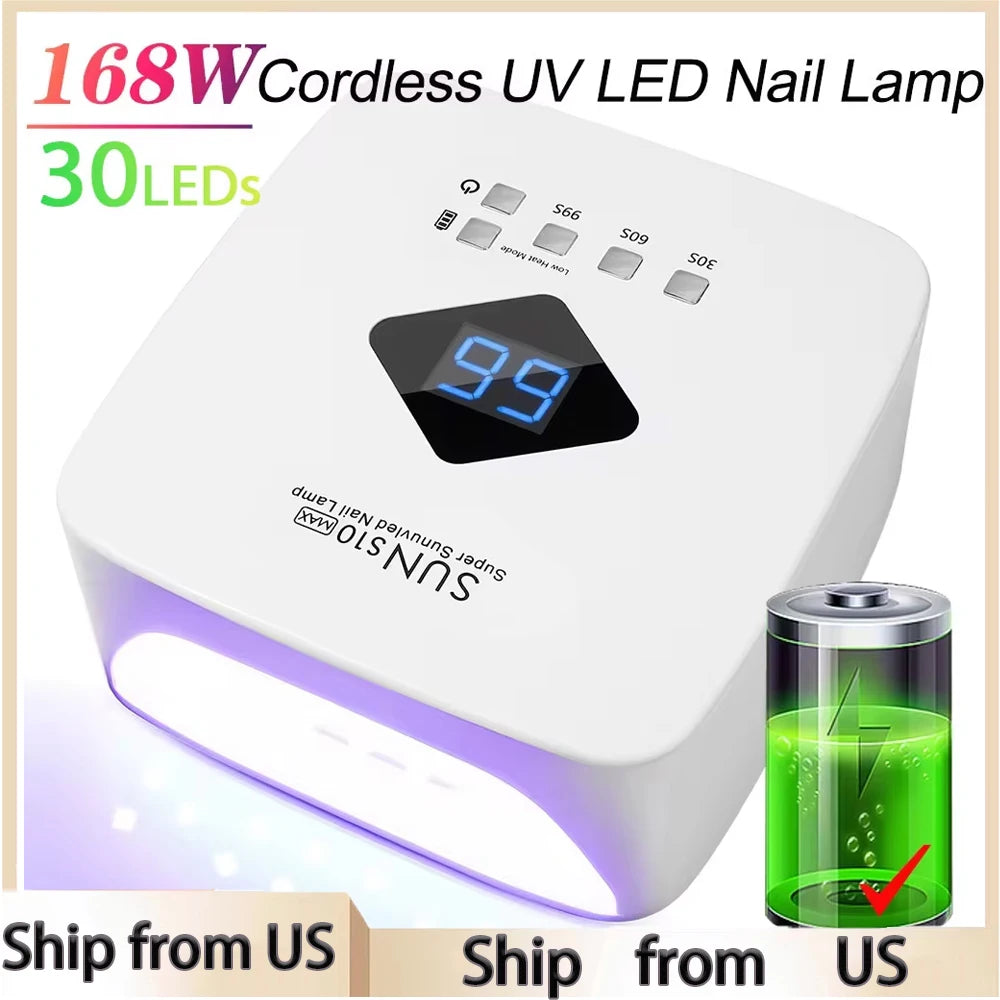 168W UV LED Nail Lamp – Rechargeable Gel Nail Dryer with LCD Display