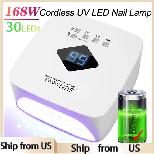 168W UV LED Nail Lamp – Rechargeable Gel Nail Dryer with LCD Display