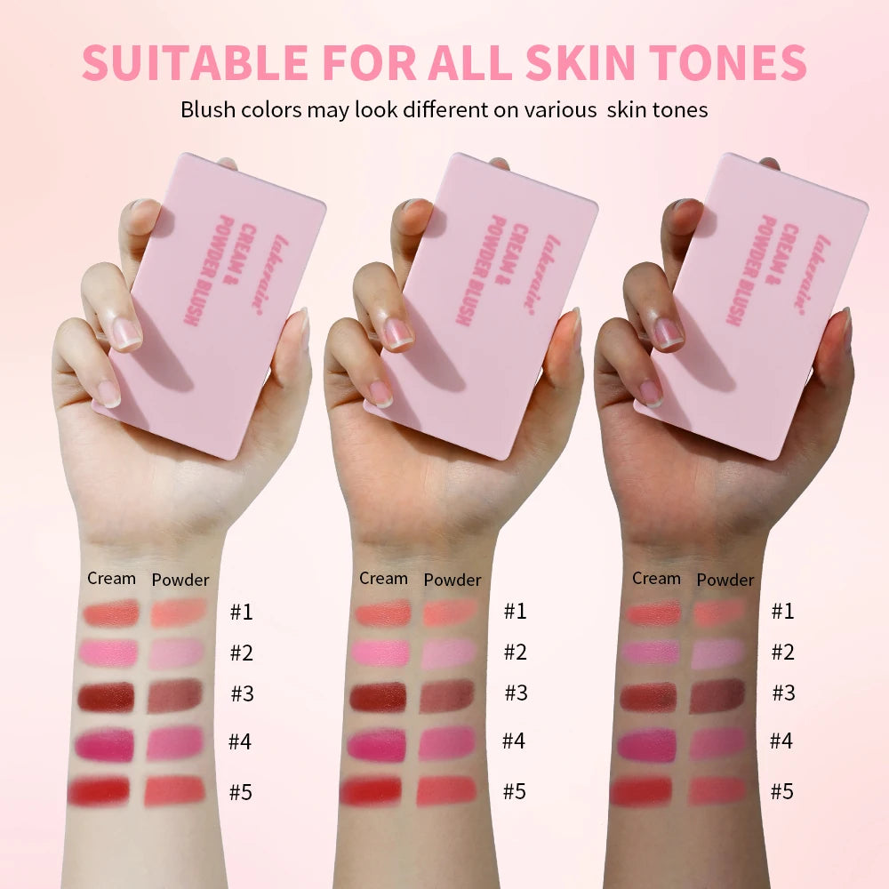 Dual-Texture Blush Palette: Cream & Powder Hybrid (5 Shades)