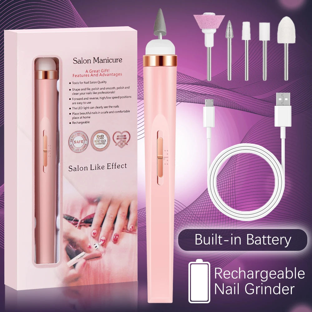 YIKOOLIN 5-in-1 Electric Nail Drill Machine – USB Rechargeable Manicure Kit