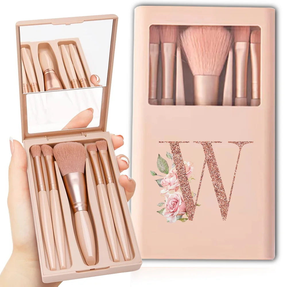 5pcs Makeup Brush Set – Foldable Case with Mirror