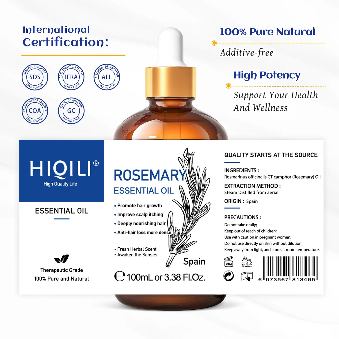 HIQILI Essential Oil Set – Rosemary, Jasmine, Lavender & Mint (Aromatherapy & Hair Care)