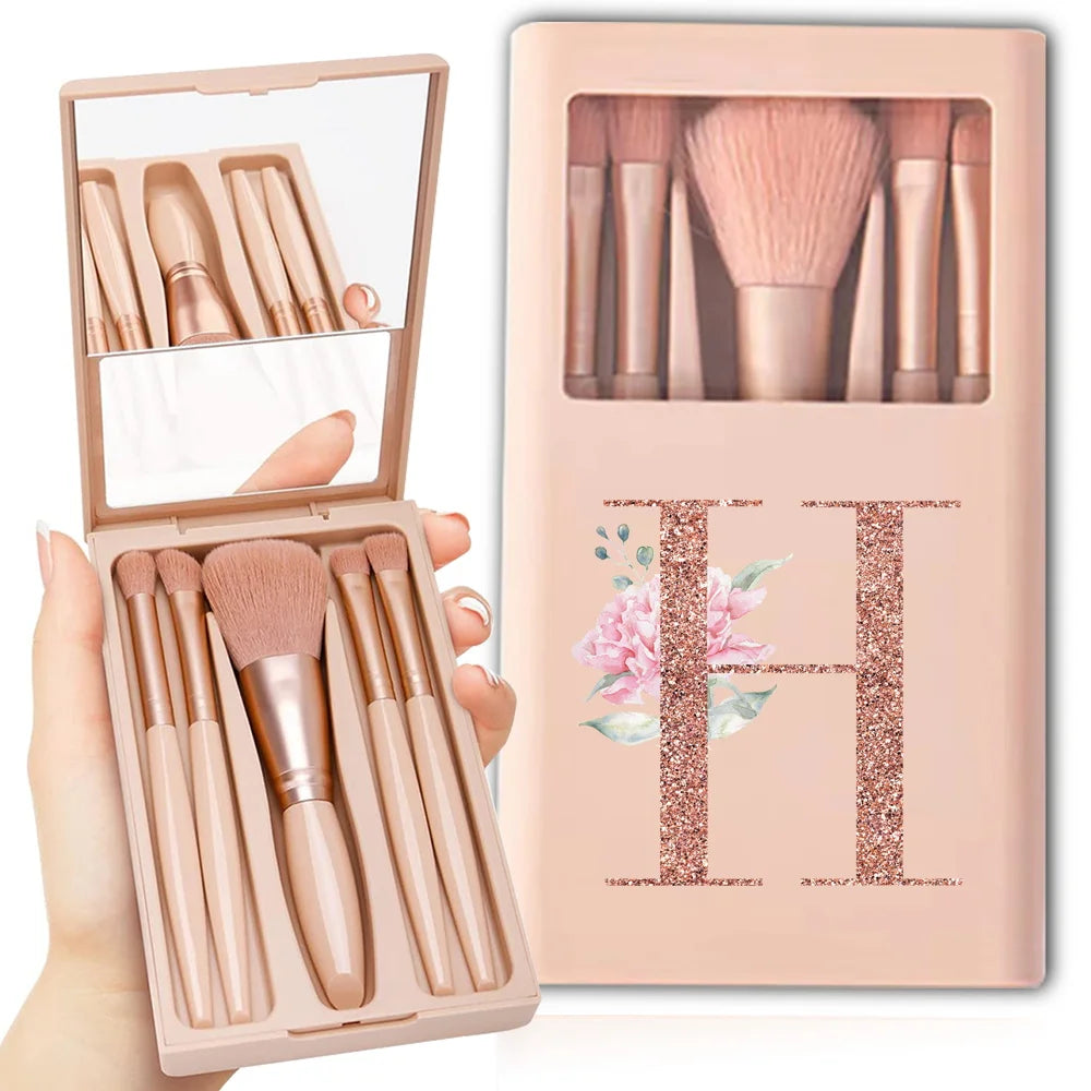 5pcs Makeup Brush Set – Foldable Case with Mirror