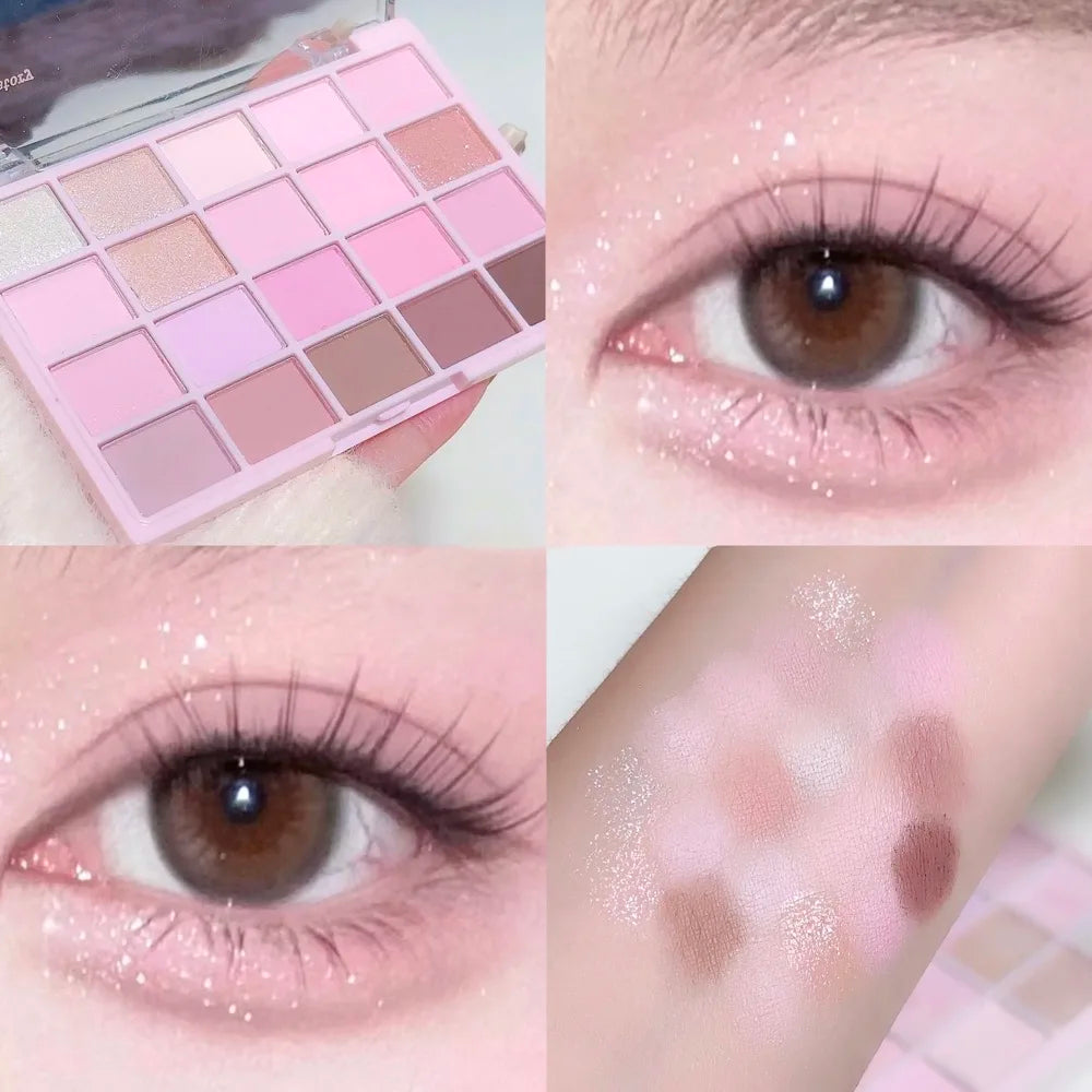 20-Color Warm Eyeshadow Palette – Matte & Glitter Rose Tones