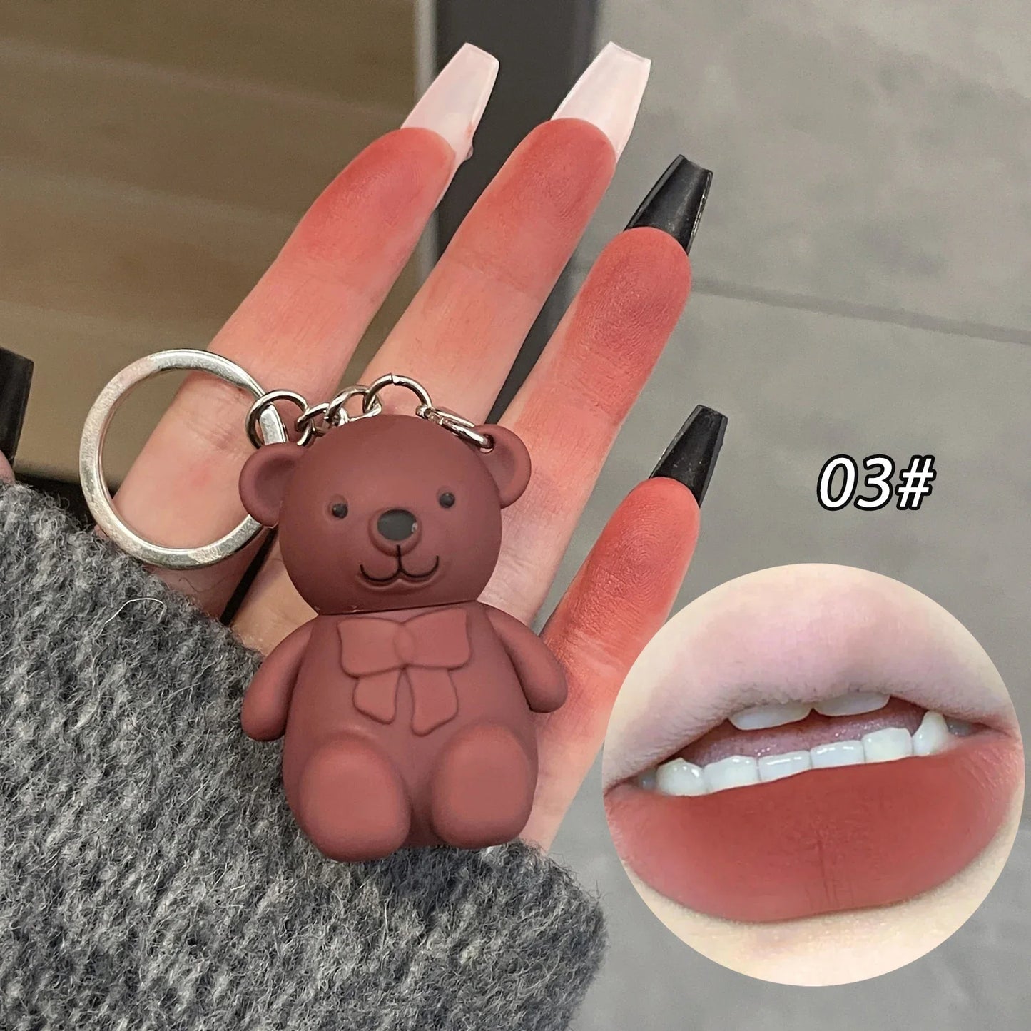 Cute Bear Lip Mud Keychain – Matte Velvet Lip Tint