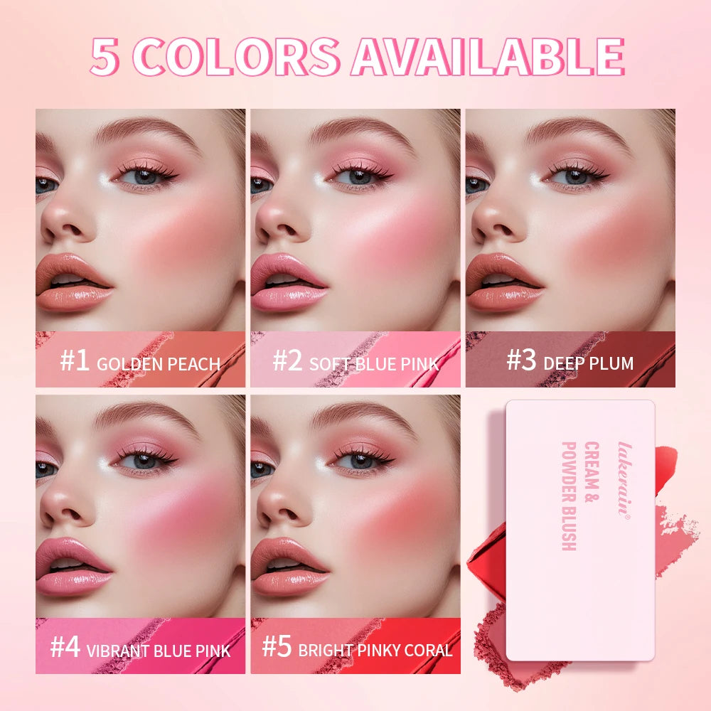 Dual-Texture Blush Palette: Cream & Powder Hybrid (5 Shades)