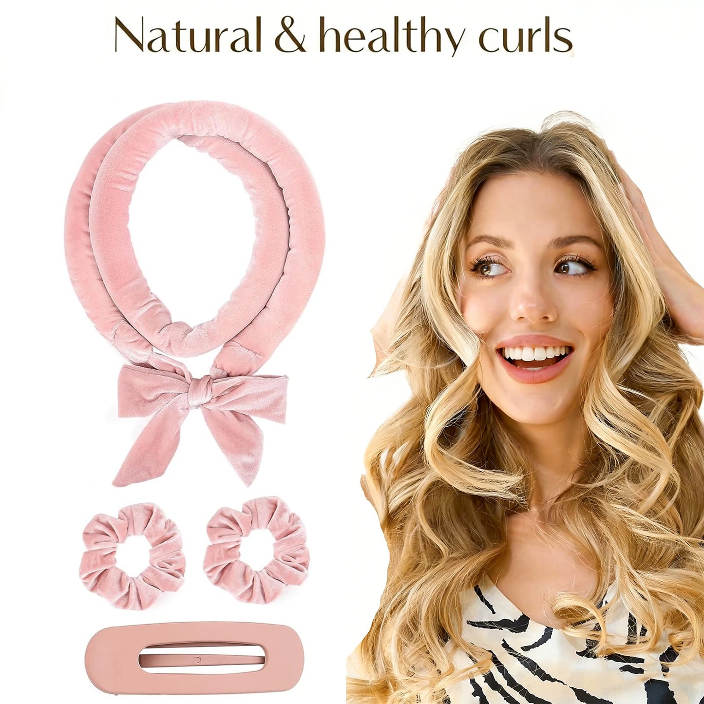 Heatless Hair Curler Set – No Heat Sleeping Curlers with Scrunchies & Clip