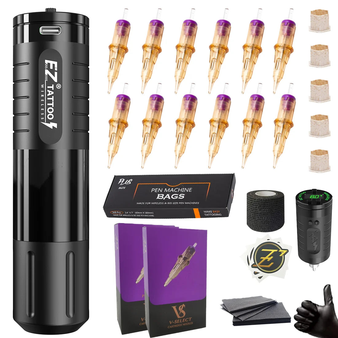 EZ EvoTech Wireless Tattoo Pen Kit – Professional Machine with 40 SMP Cartridge Needles