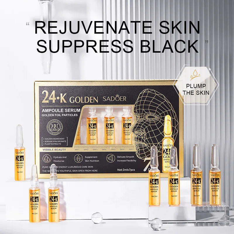 SADOER Vitamin C Ampoule Serum Set – 7pcs Hyaluronic Acid & 24K Gold