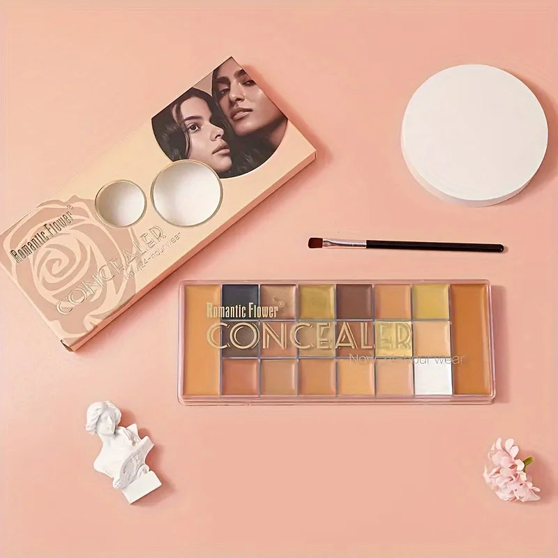 Romantic Flower 20-Color Concealer Palette – Full Coverage Earth Tone Makeup Tray