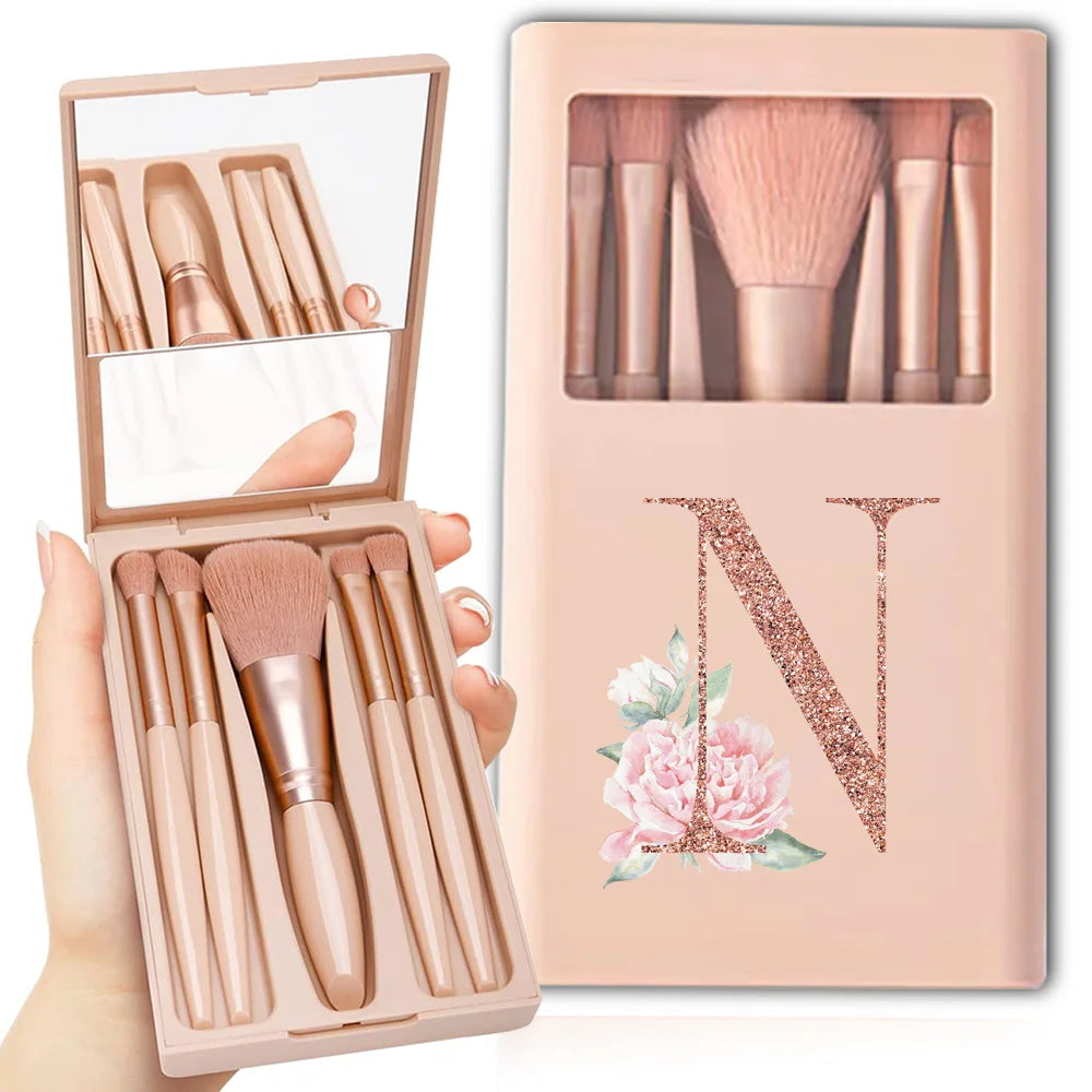 5pcs Makeup Brush Set – Foldable Case with Mirror
