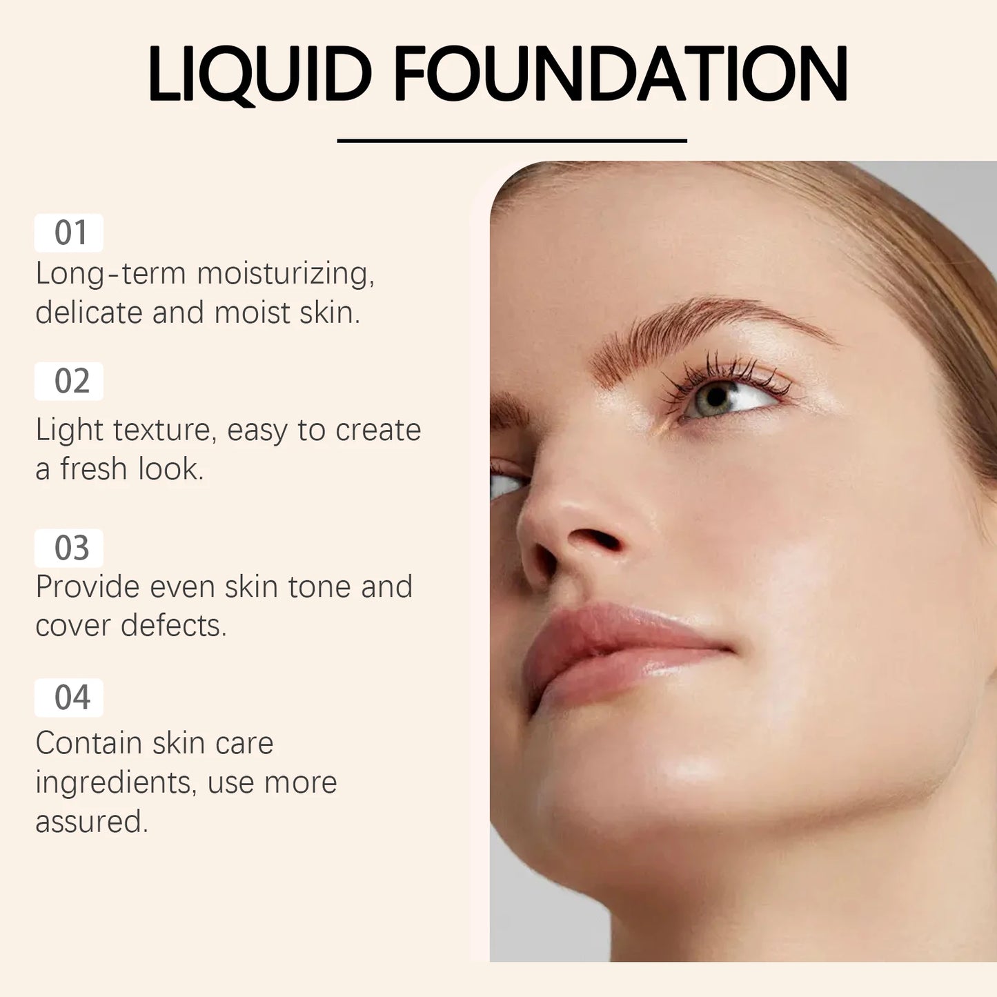 Liquid Face Foundation – SPF 50, Temperature Change Coverage & Hydrating Makeup Base