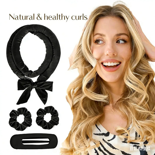 Heatless Hair Curler Set – No Heat Sleeping Curlers with Scrunchies & Clip