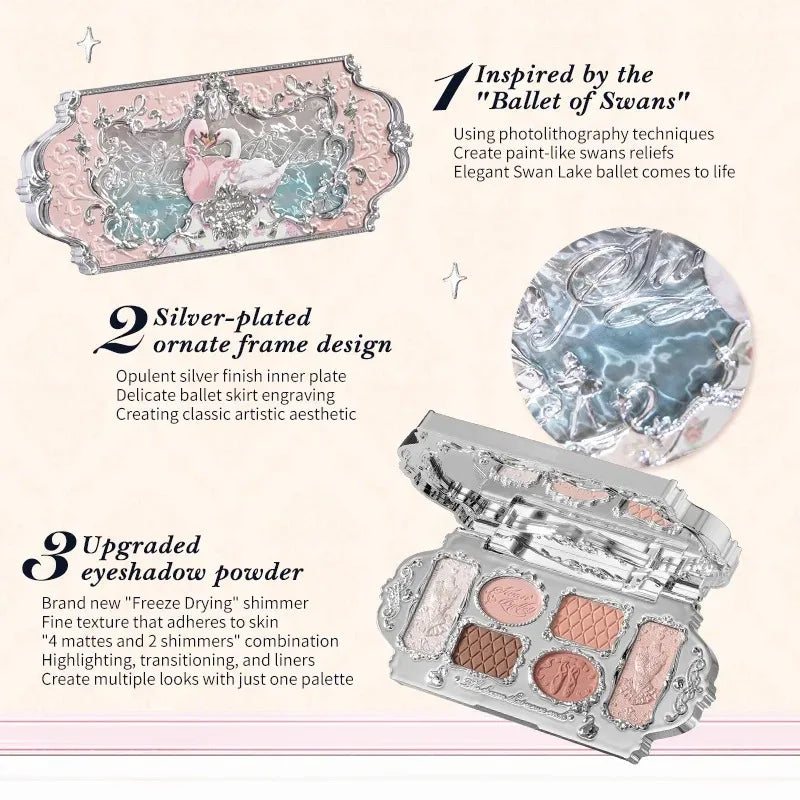 Flower Knows Swan Ballet Eyeshadow Palette – 6 Colors Matte & Shimmer