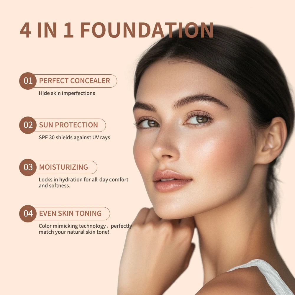 4-in-1 Waterproof Foundation – SPF 30 Long Wear Full Coverage