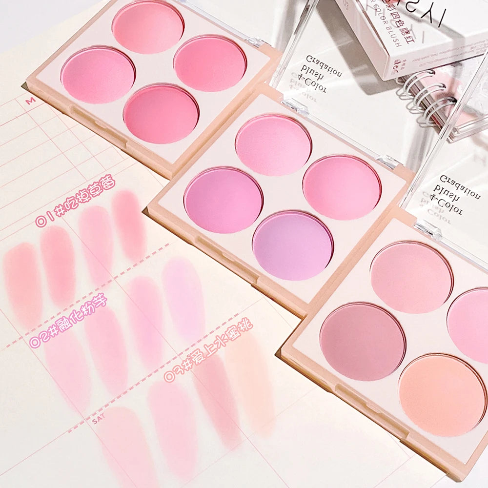 4-Color Matte Blush Palette – Natural Glow & Blendable Cheek Color