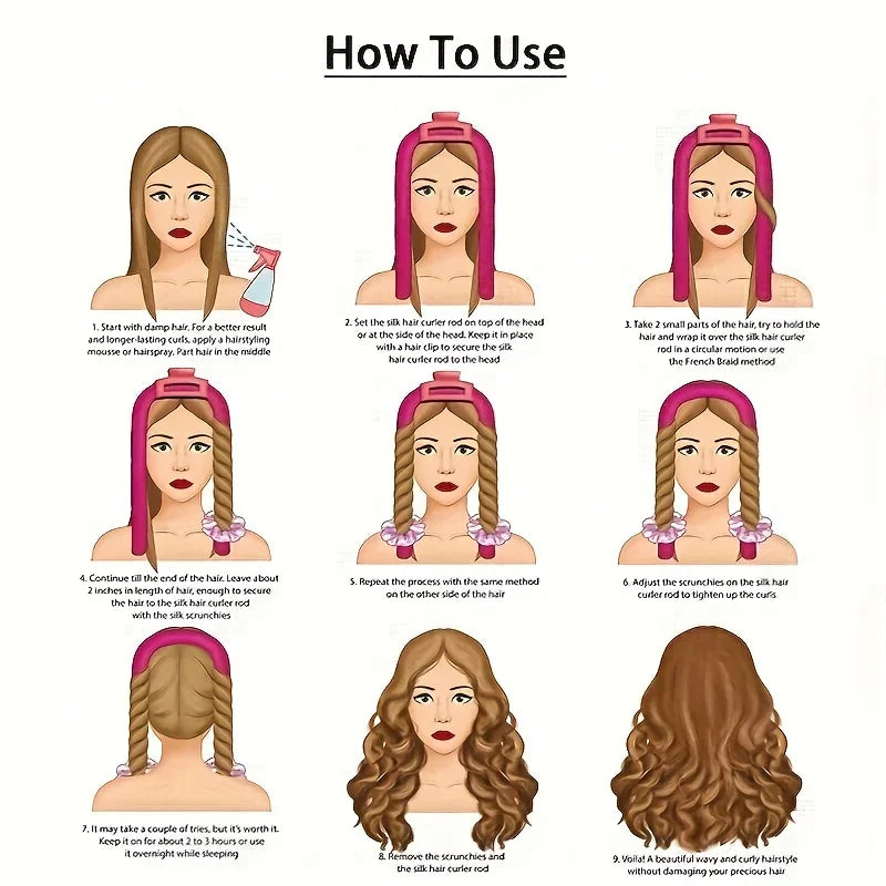 Heatless Curling Set – Satin No Heat Hair Curler with Headband