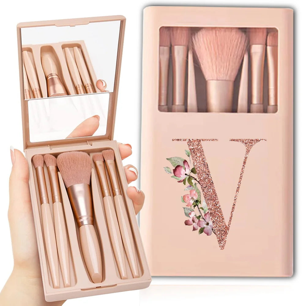 5pcs Makeup Brush Set – Foldable Case with Mirror