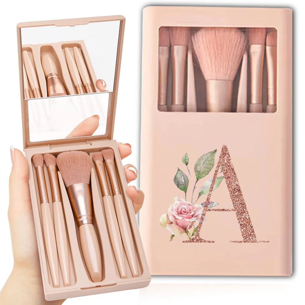 5pcs Makeup Brush Set – Foldable Case with Mirror