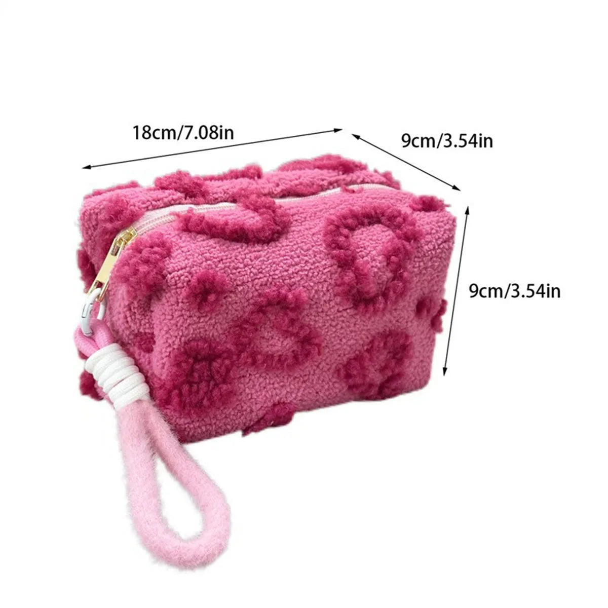 Cute Plush Love-Print Cosmetic Bag with Handle