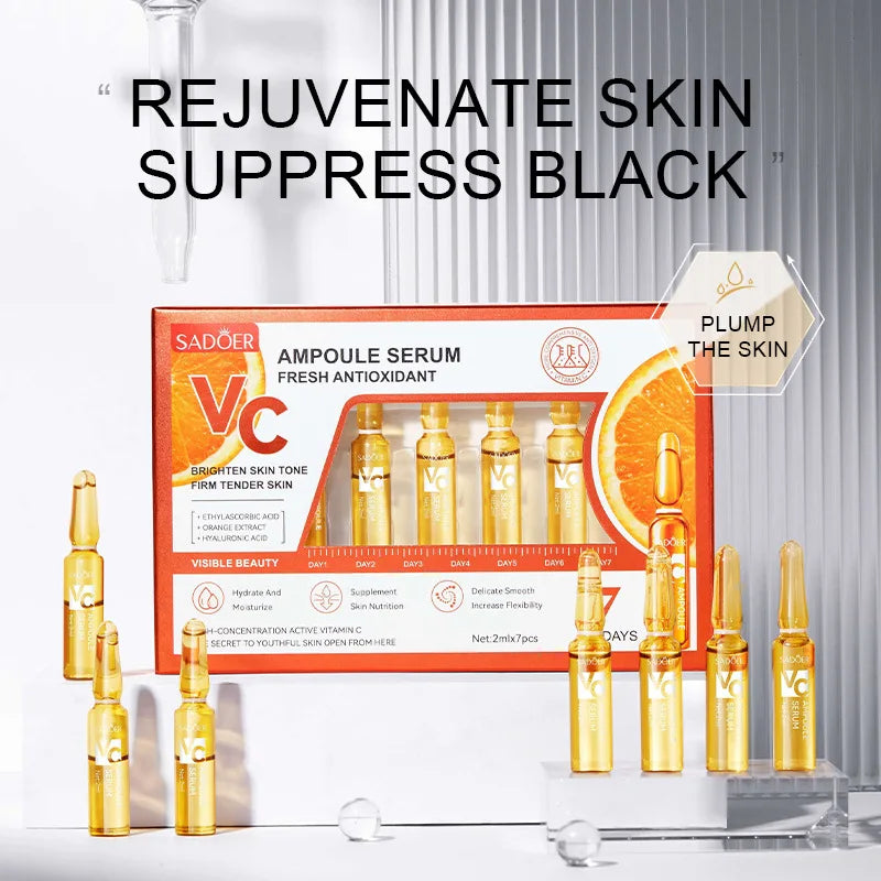 SADOER Vitamin C Ampoule Serum Set – 7pcs Hyaluronic Acid & 24K Gold