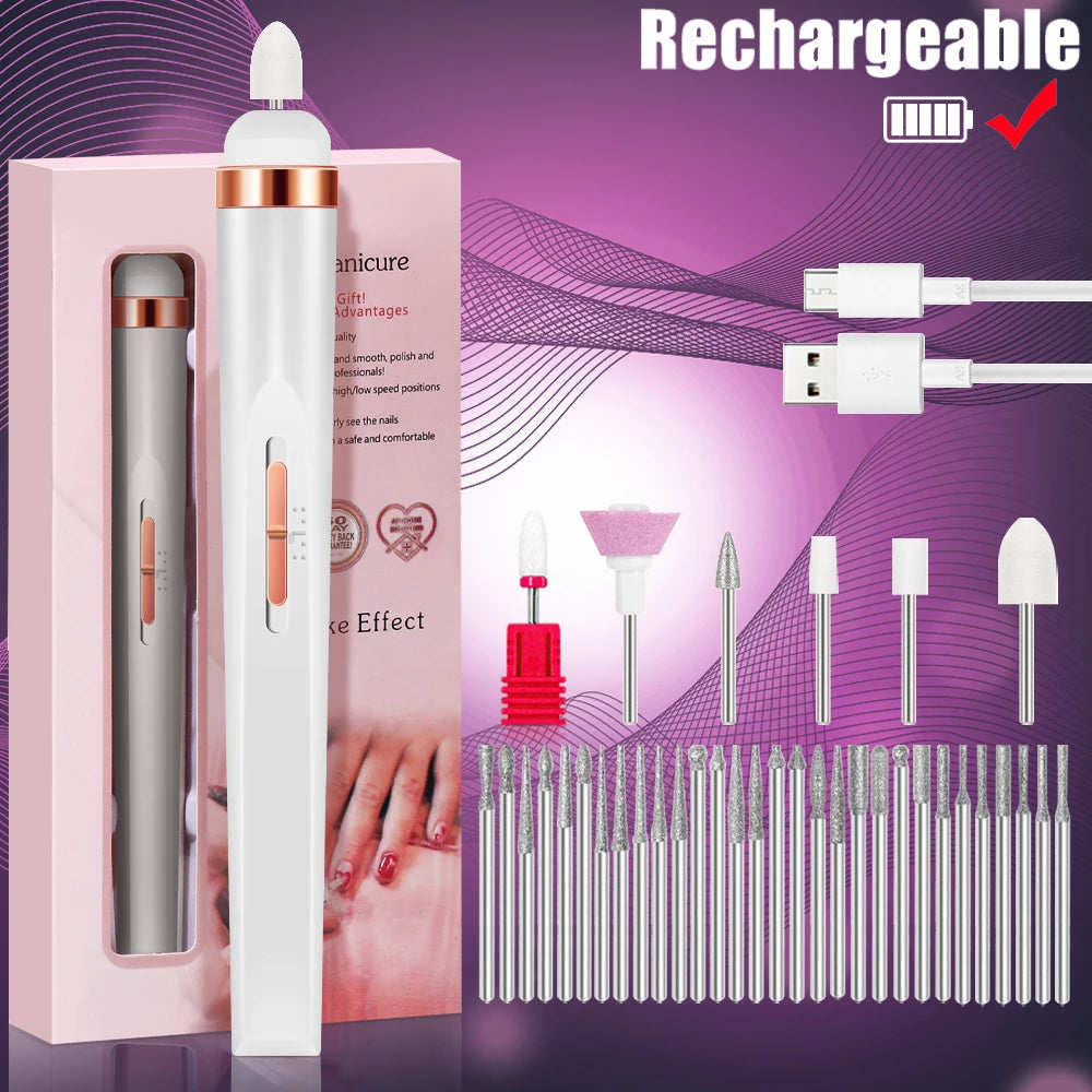 YIKOOLIN 5-in-1 Electric Nail Drill Machine – USB Rechargeable Manicure Kit