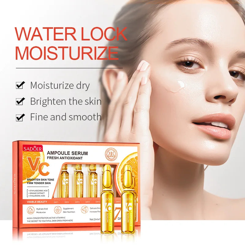SADOER Vitamin C Ampoule Serum Set – 7pcs Hyaluronic Acid & 24K Gold