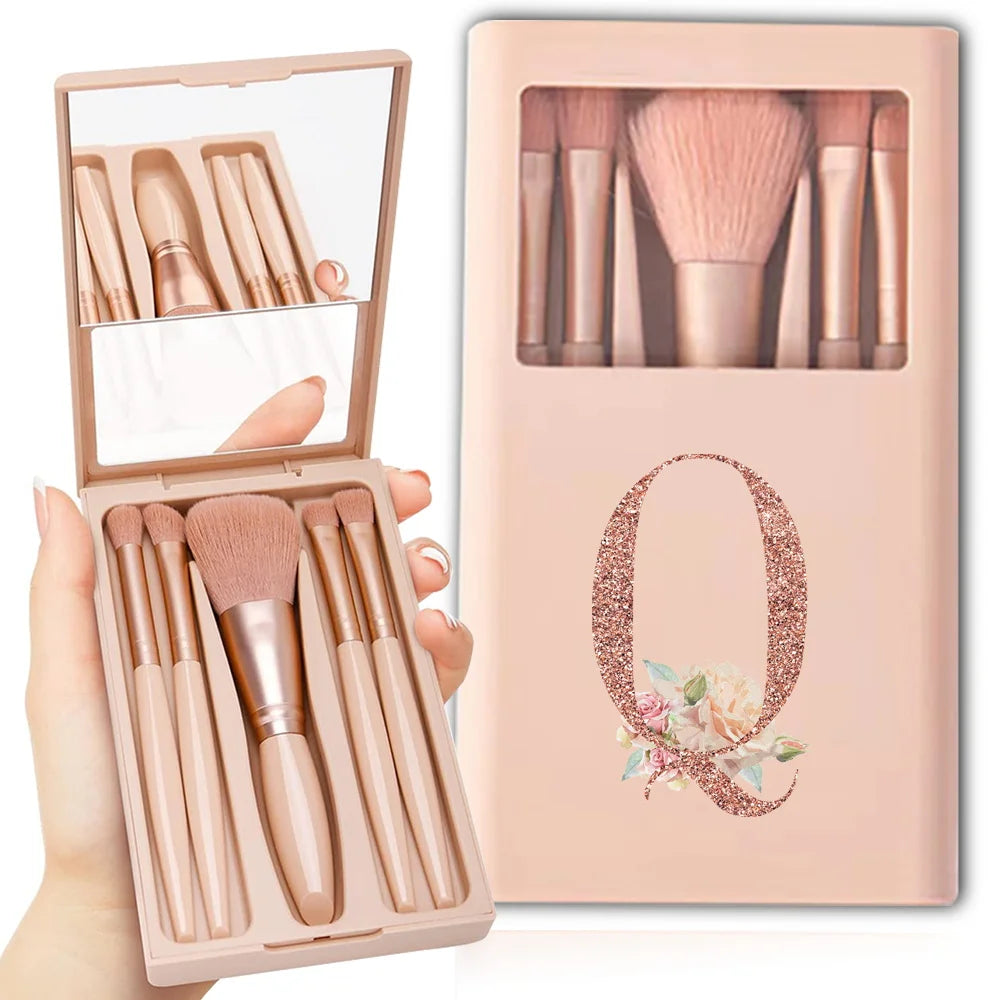 5pcs Makeup Brush Set – Foldable Case with Mirror