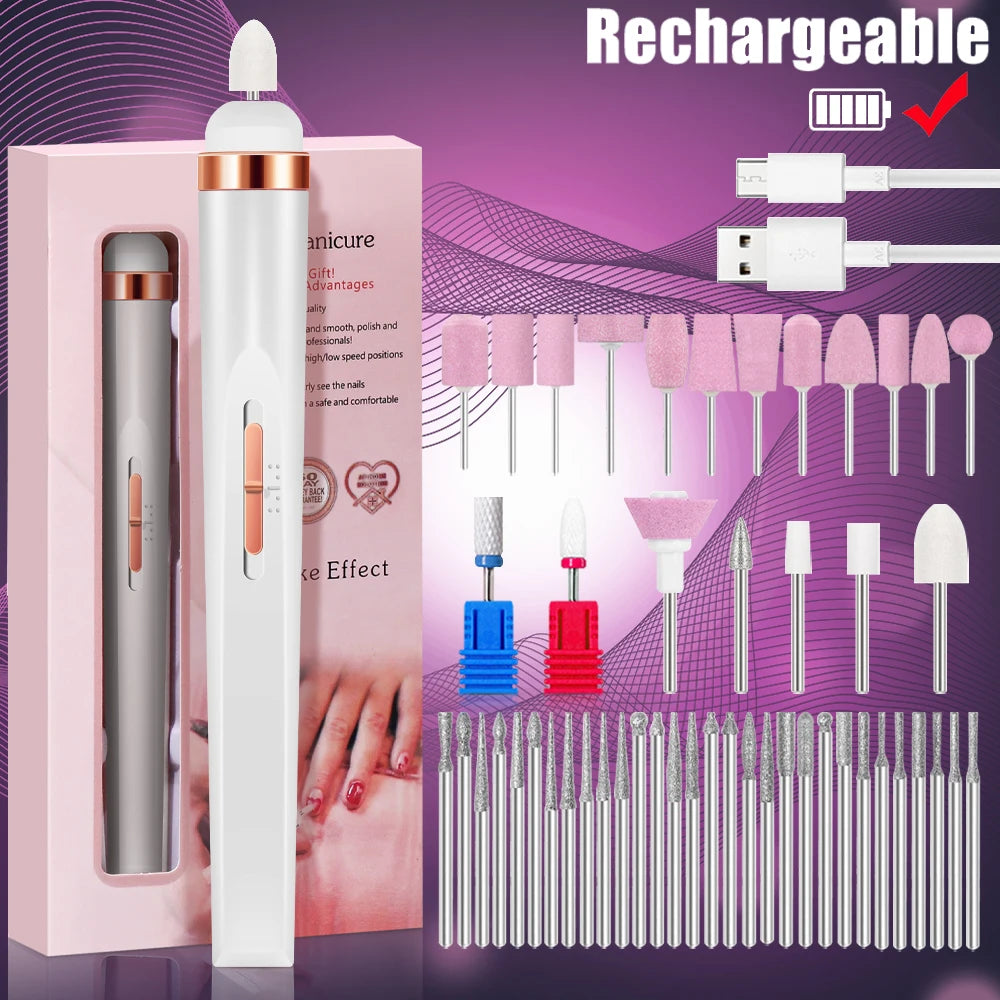 YIKOOLIN 5-in-1 Electric Nail Drill Machine – USB Rechargeable Manicure Kit