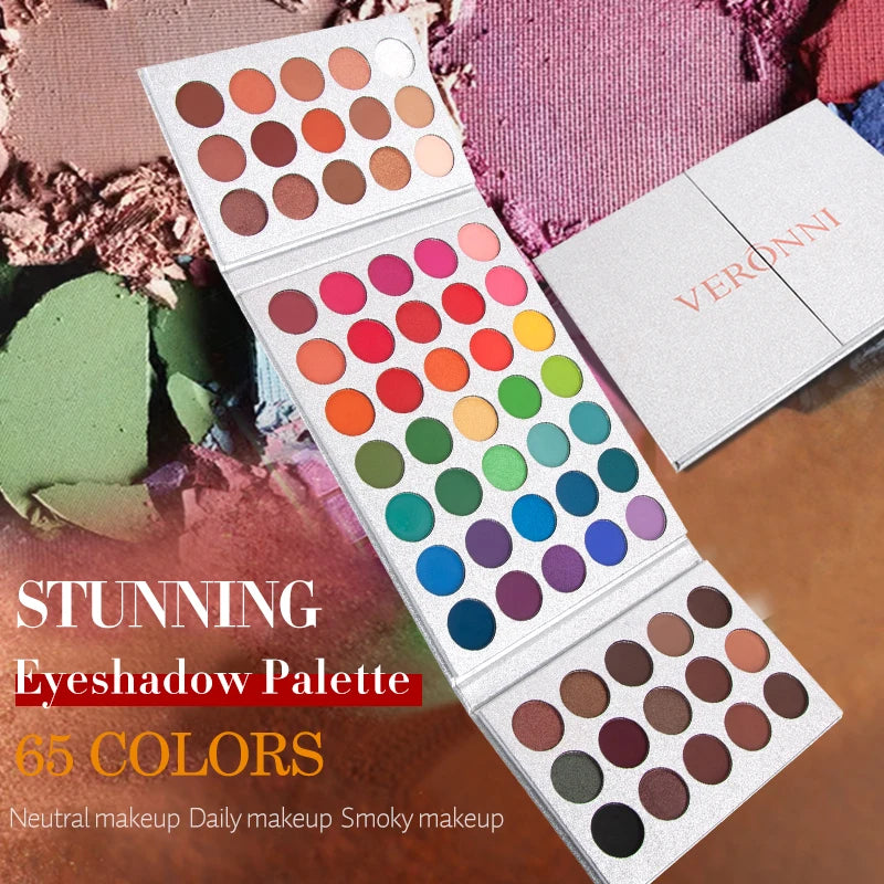 Veronni 65-Color Eyeshadow Palette – High-Pigmented Matte & Glitter Finishes