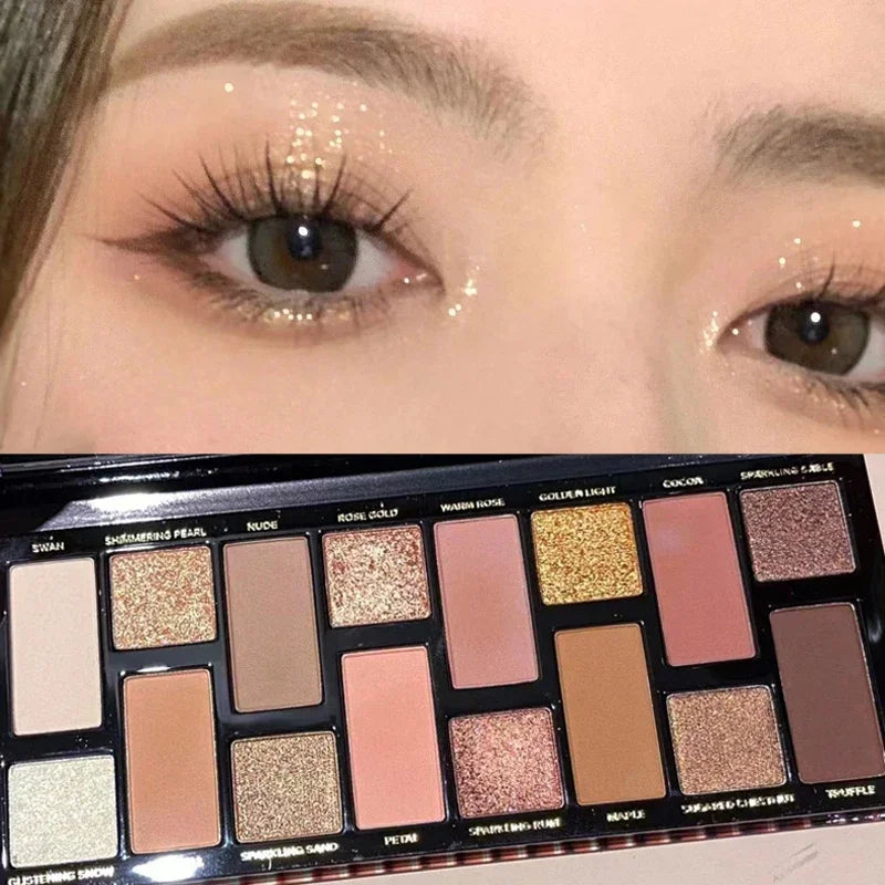 Surnelia Earth-Tone: 16-Color Matte & Glitter Eyeshadow Palette