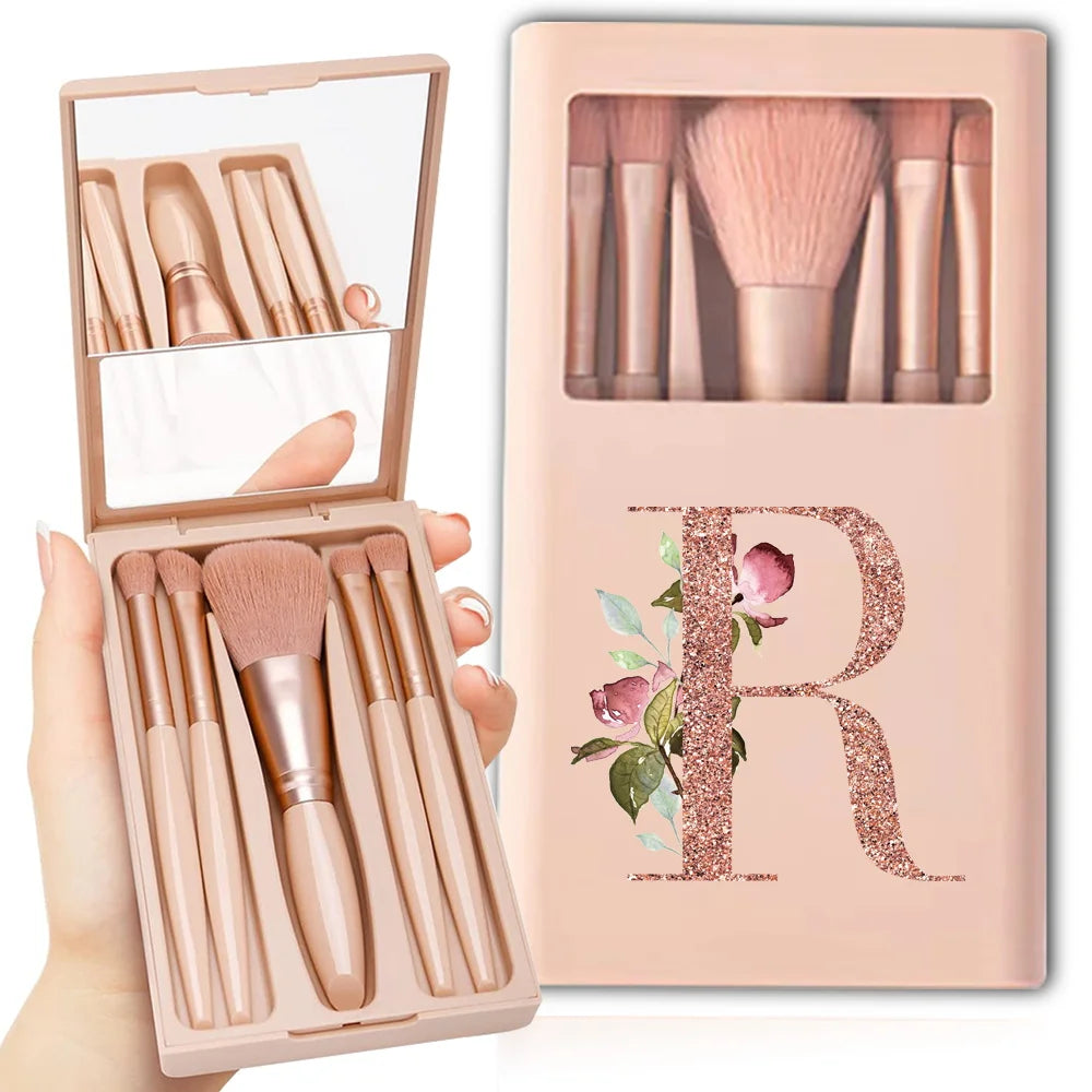 5pcs Makeup Brush Set – Foldable Case with Mirror