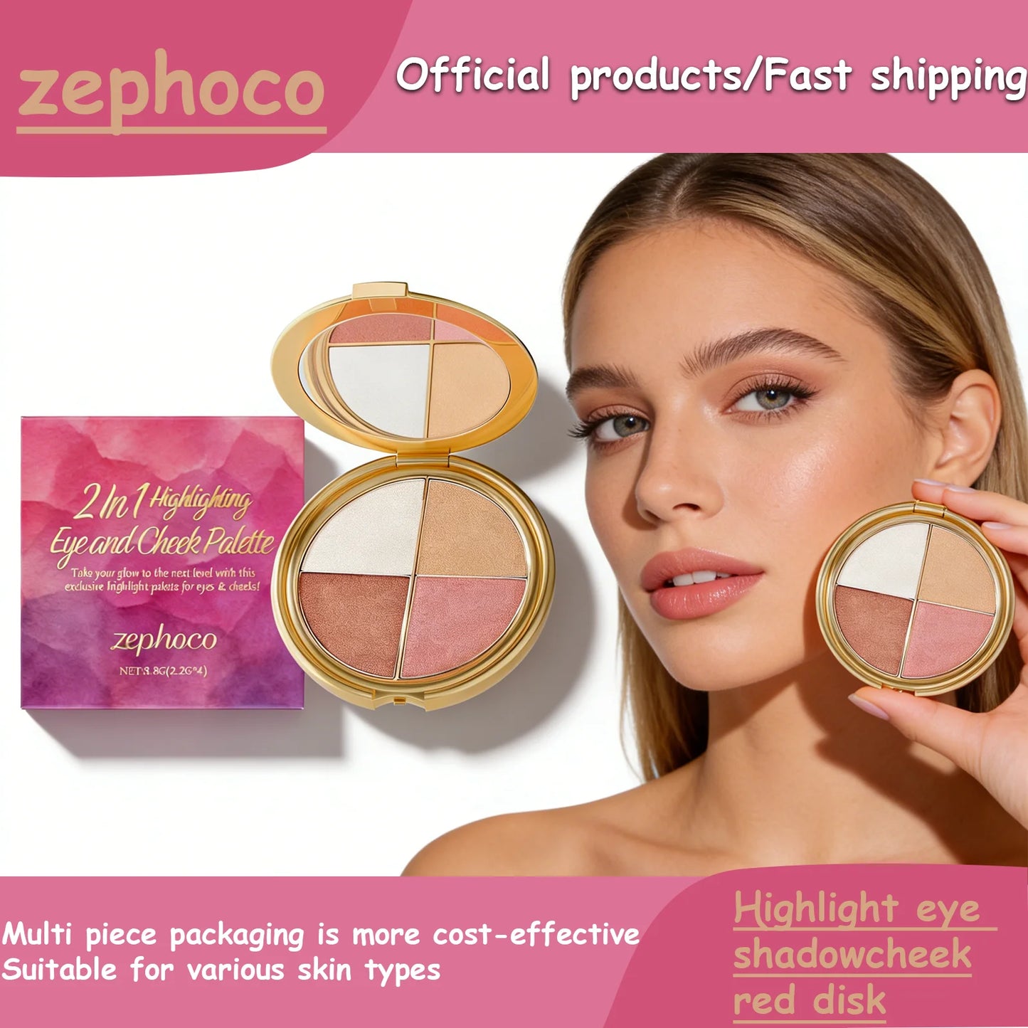Zephoco Radiance: 4-Color Highlighting Face & Eye Palette