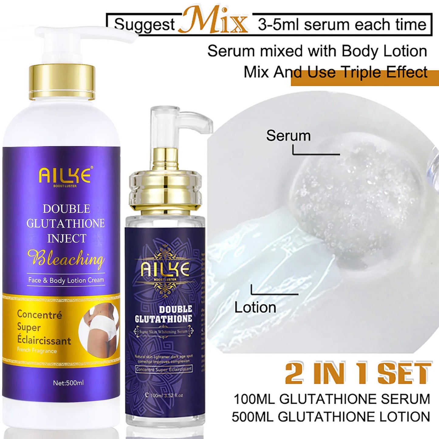 AILKE Glutathione Skin Care Kit – 5-in-1 Hydrating & Brightening Set